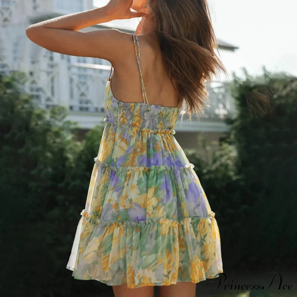 Seductive Chiffon Frill Floral Suspender Sundress - Image 3