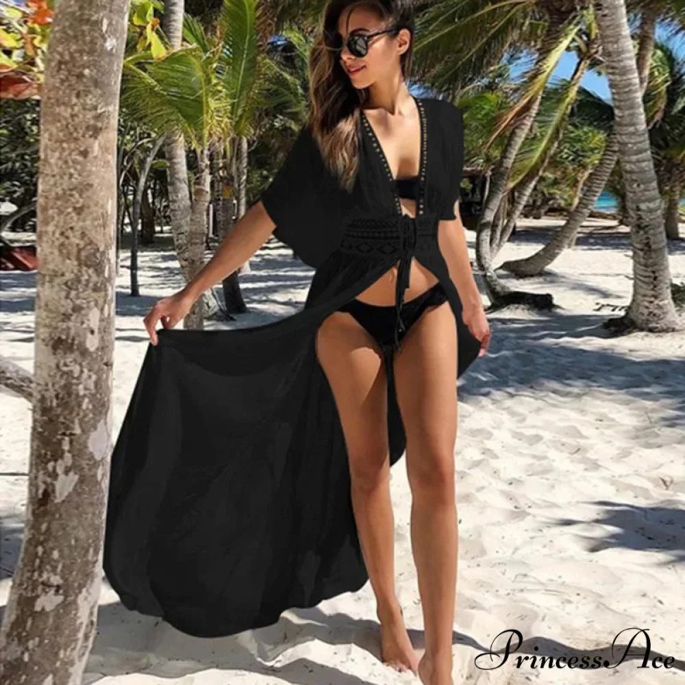 Seductive Deep Plunge Ivory Lace Bohemian Kimono Swimsuit Cover up - Image 14