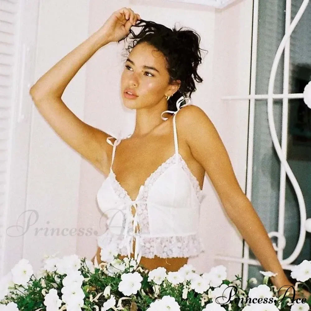 Seductive Deep Plunge Lace Ribbed White Crop Top - Image 3