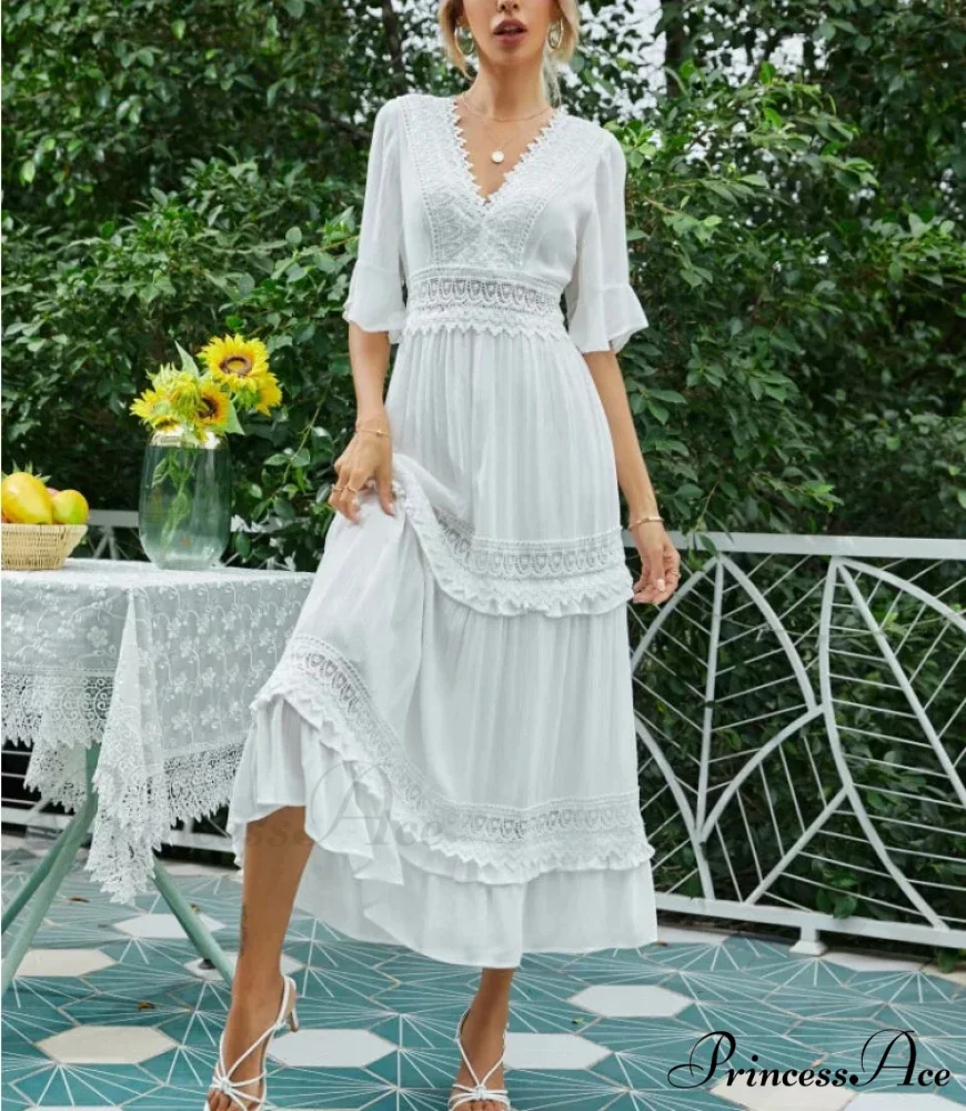Seductive Deep Plunge Open-back Cotton Lace Dress - Image 5