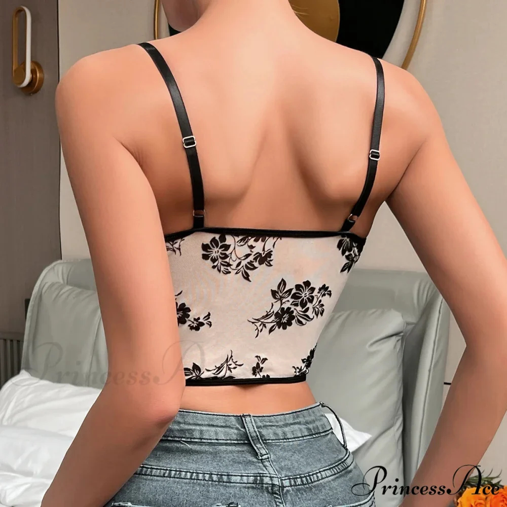 Seductive Deep Plunging Pleated Fishbone Mesh Crop Tunic - Image 2