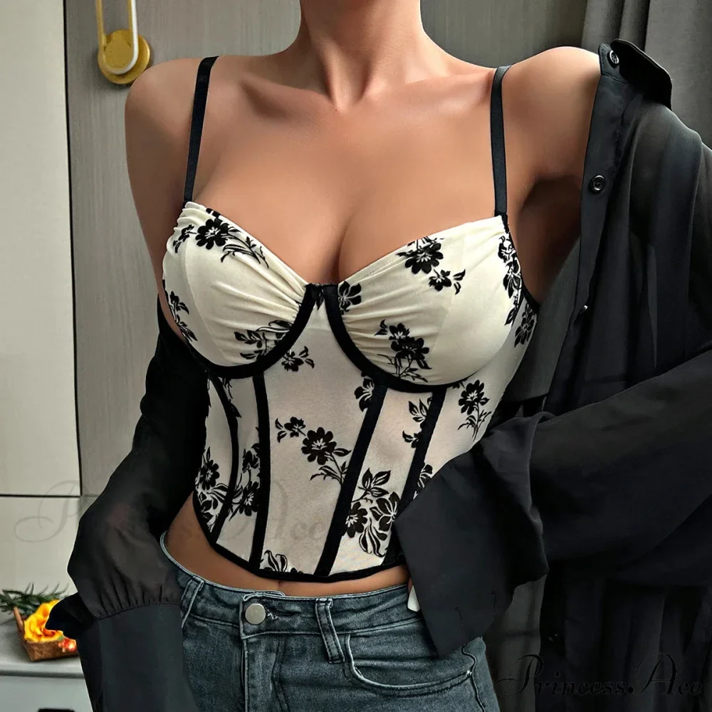 Seductive Deep Plunging Pleated Fishbone Mesh Crop Tunic - Image 3