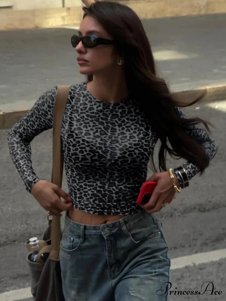 Seductive Extended Sleeve Cheetah Patterned Mesh Body-Hugging Knit Top - Image 4