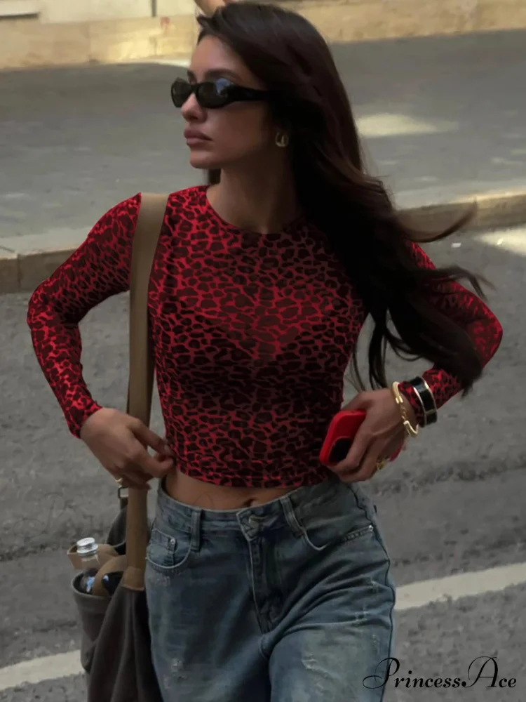 Seductive Extended Sleeve Cheetah Patterned Mesh Body-Hugging Knit Top - Image 6