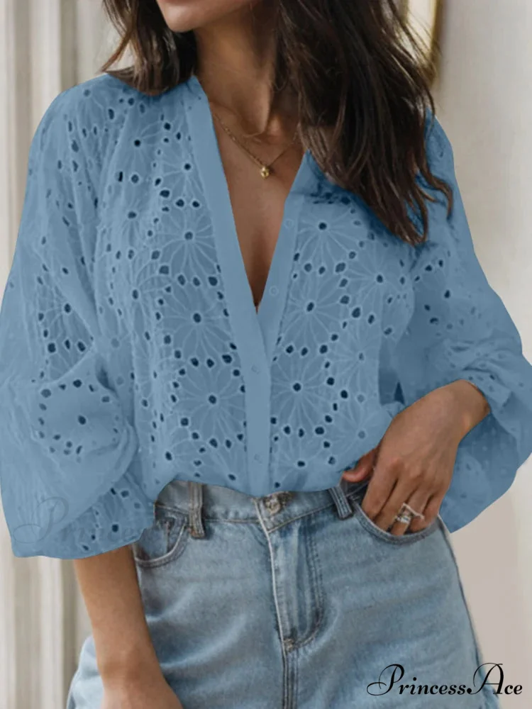 Seductive Flared Extended Sleeve Tunic V-neck Blouse - Image 2
