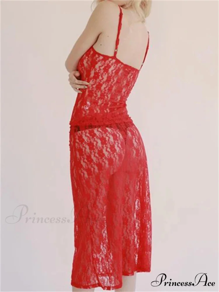 Seductive Flowered Lace Strap Tank Camis Crop Top with Sheer Long Skirt Set - Image 6