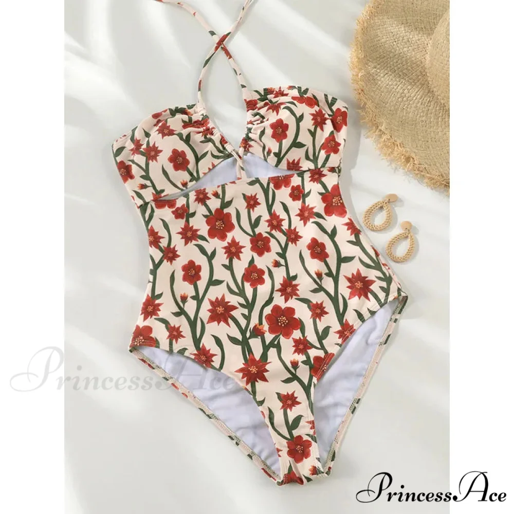 Seductive Halter Pattern Bandage Swimsuit One Piece - Image 3