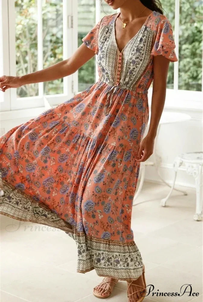 Seductive High Division Flare Sleeve Rayon Cotton Boho Dress - Image 2