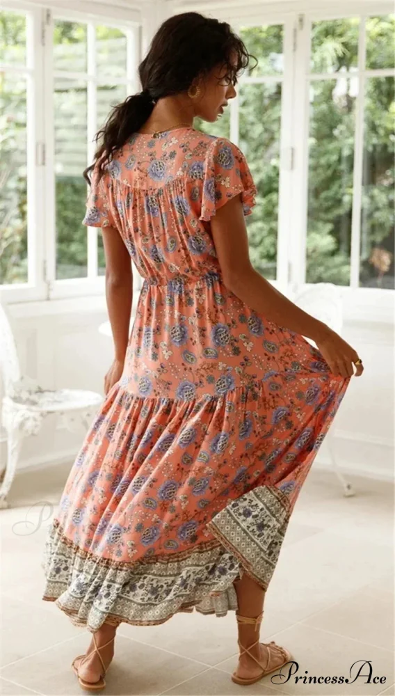 Seductive High Division Flare Sleeve Rayon Cotton Boho Dress - Image 3