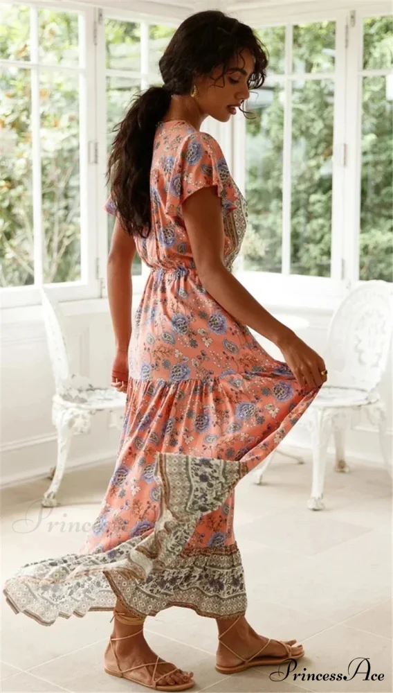 Seductive High Division Flare Sleeve Rayon Cotton Boho Dress - Image 4