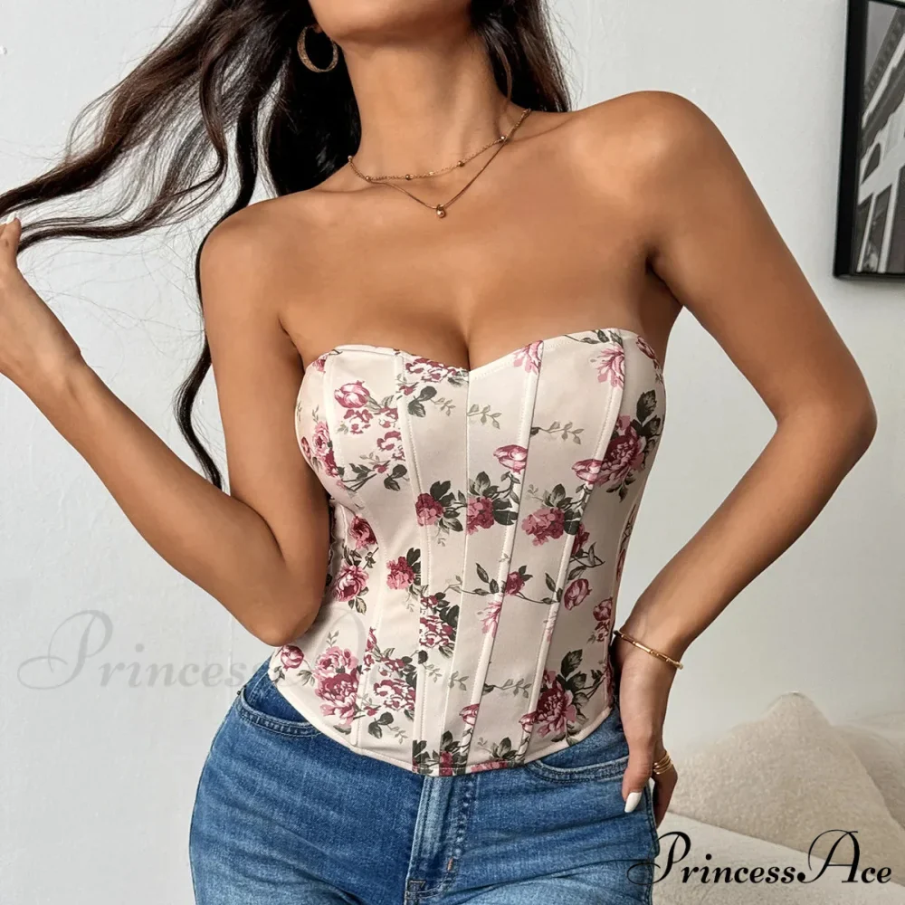 Seductive Lace Blossom Design Corset Deep V-Neck Tank Top - Image 3