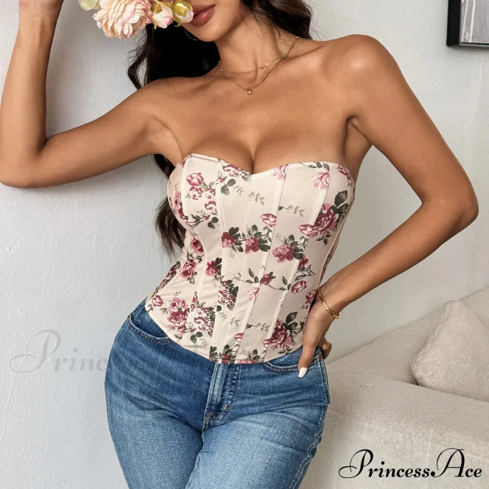 Seductive Lace Blossom Design Corset Deep V-Neck Tank Top - Image 4