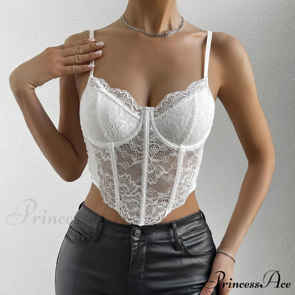 Seductive Lace Fishbone Open-Back Transparent Corset Crop Top - Image 3