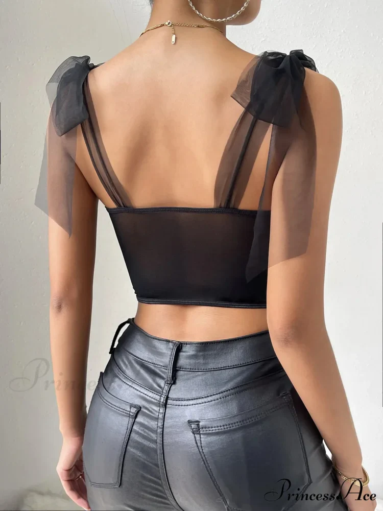 Seductive Mesh Lace Corset Camisole Transparent Top - Image 2