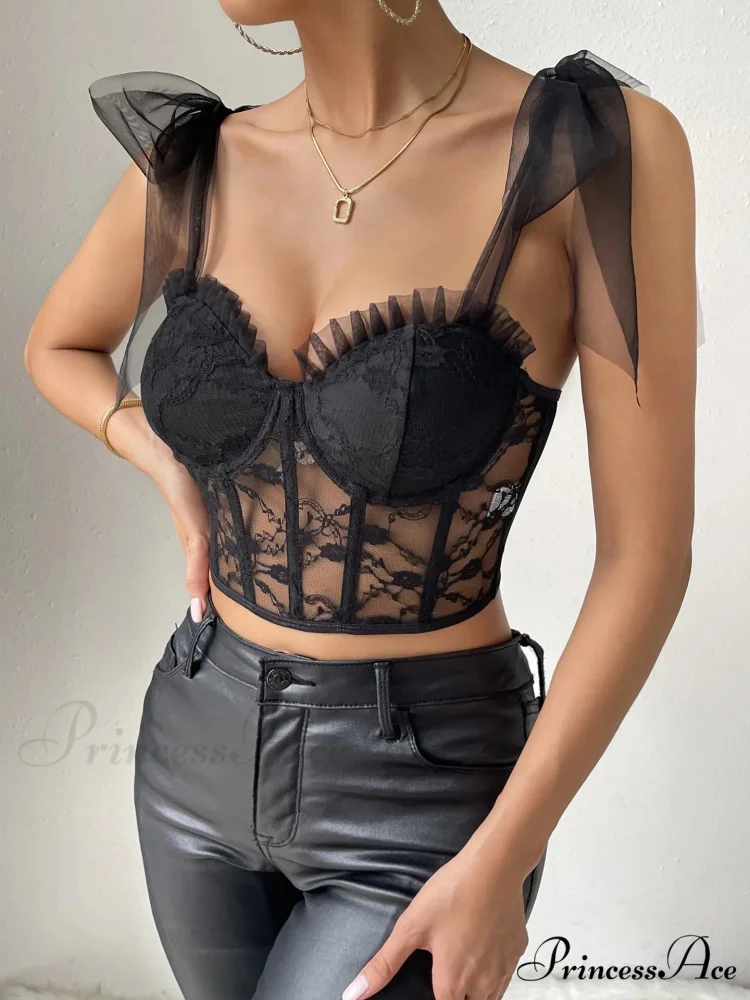 Seductive Mesh Lace Corset Camisole Transparent Top - Image 4