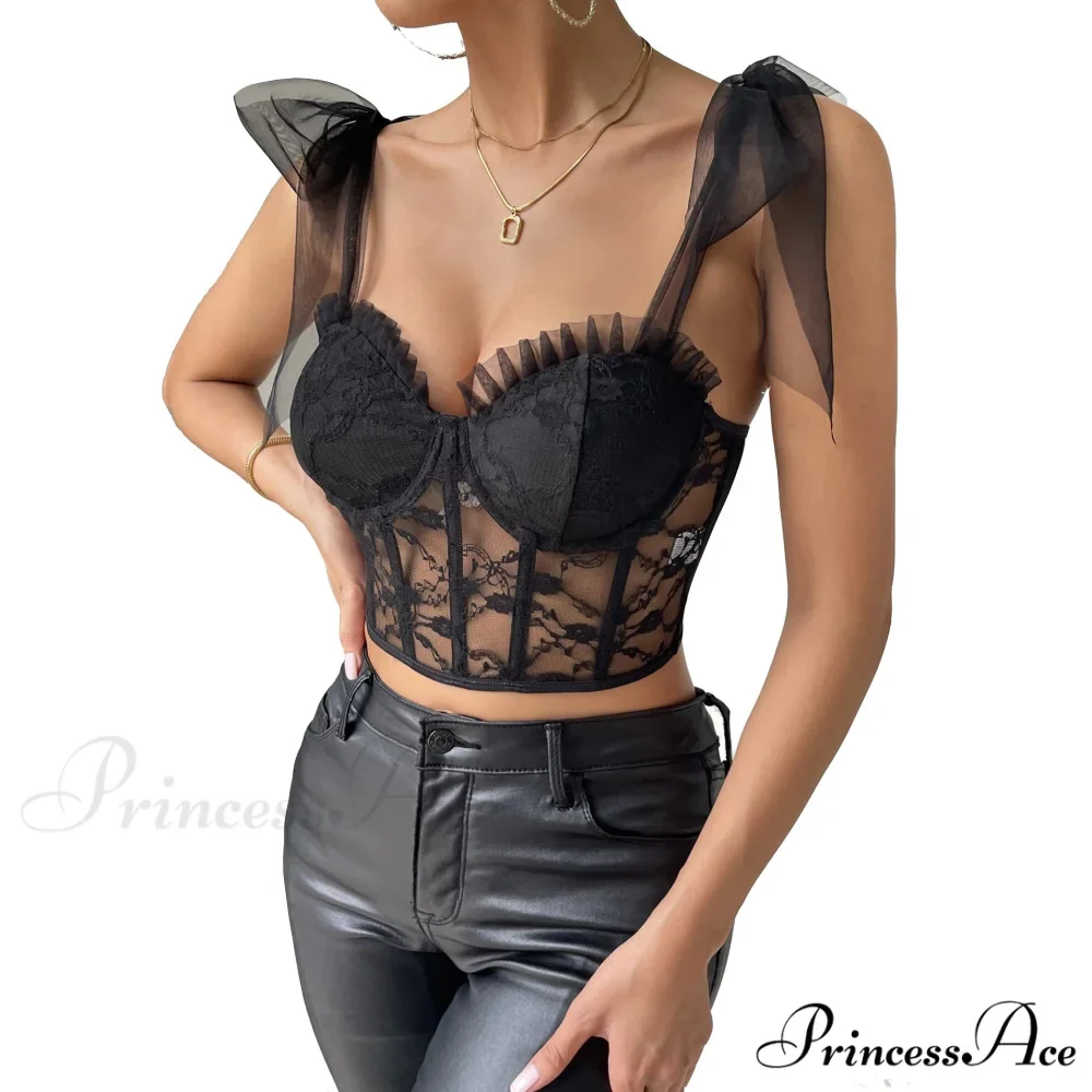 Seductive Mesh Lace Corset Camisole Transparent Top - Image 6