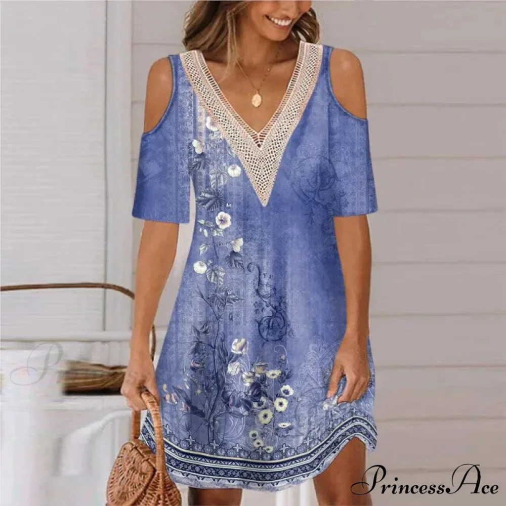 Seductive Off Shoulder Lace Splicing Celebration Floral A-line Dress - Image 2