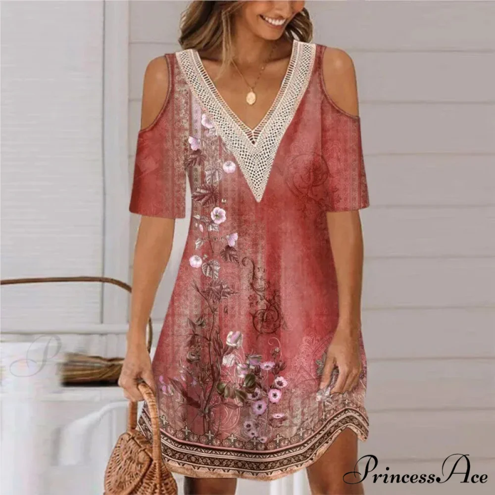 Seductive Off Shoulder Lace Splicing Celebration Floral A-line Dress - Image 3