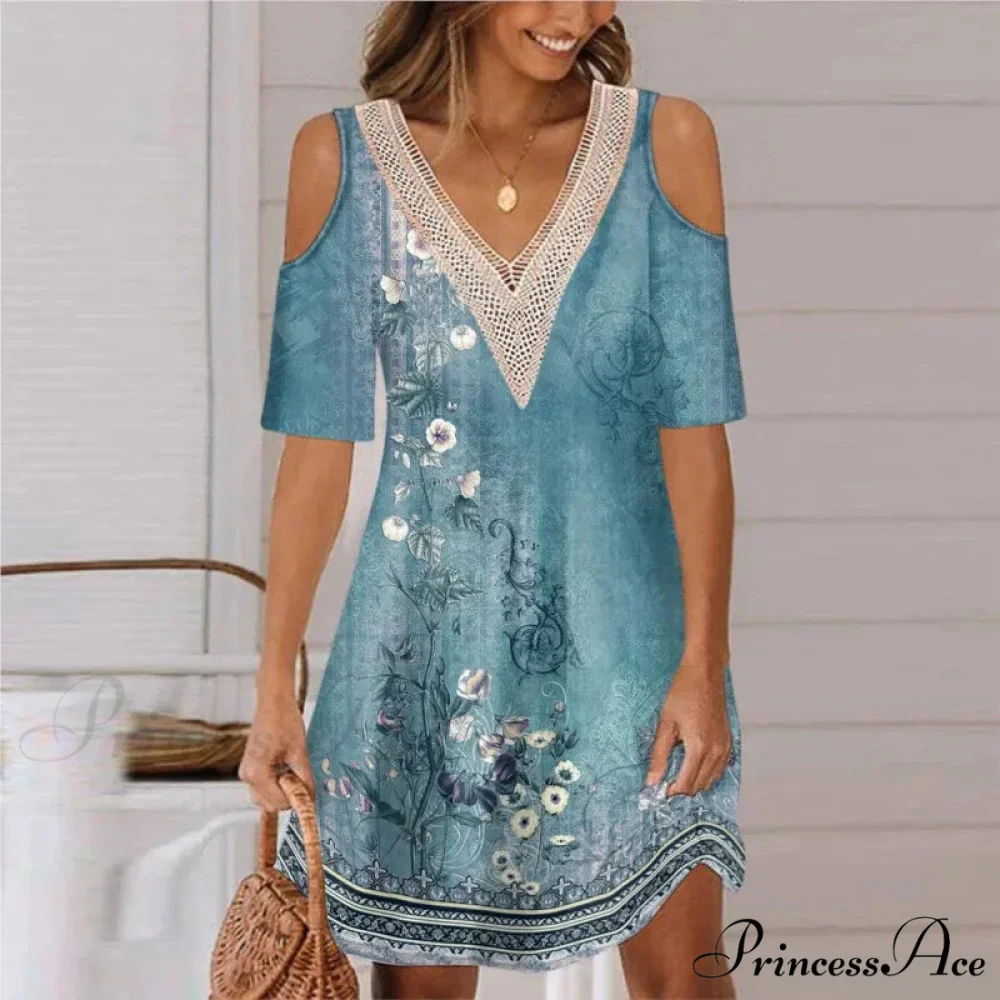 Seductive Off Shoulder Lace Splicing Celebration Floral A-line Dress - Image 4