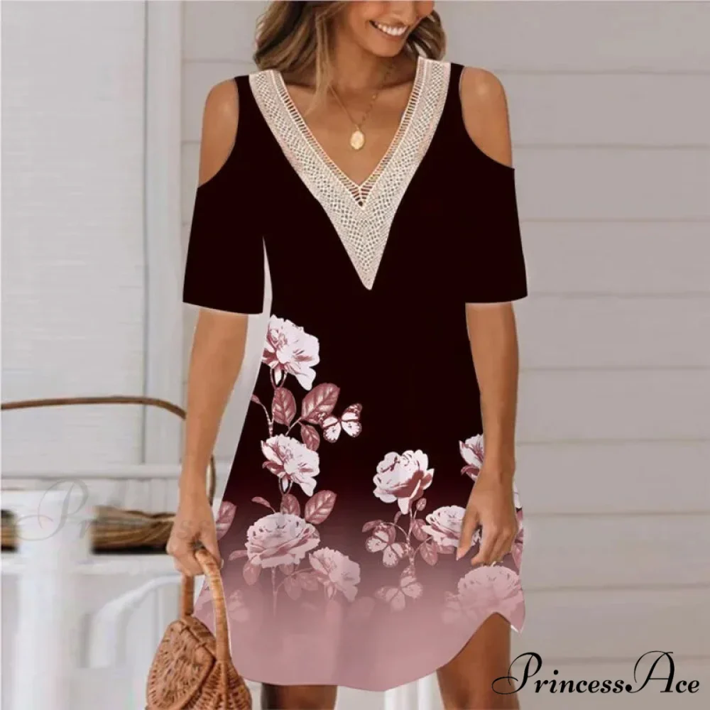 Seductive Off Shoulder Lace Splicing Celebration Floral A-line Dress - Image 5