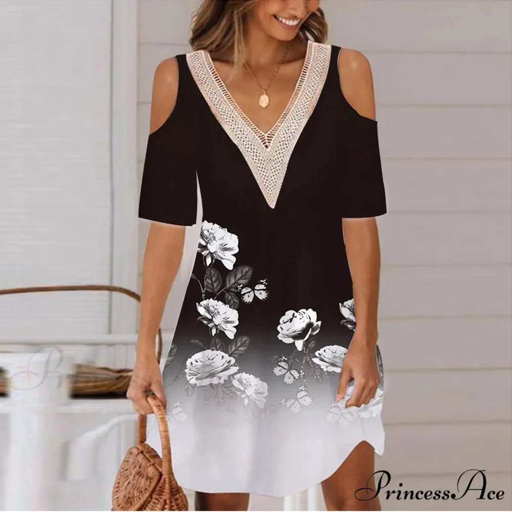 Seductive Off Shoulder Lace Splicing Celebration Floral A-line Dress - Image 7