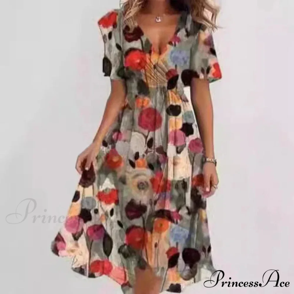 Seductive Plunging Neckline Flower Swing Dress - Image 10