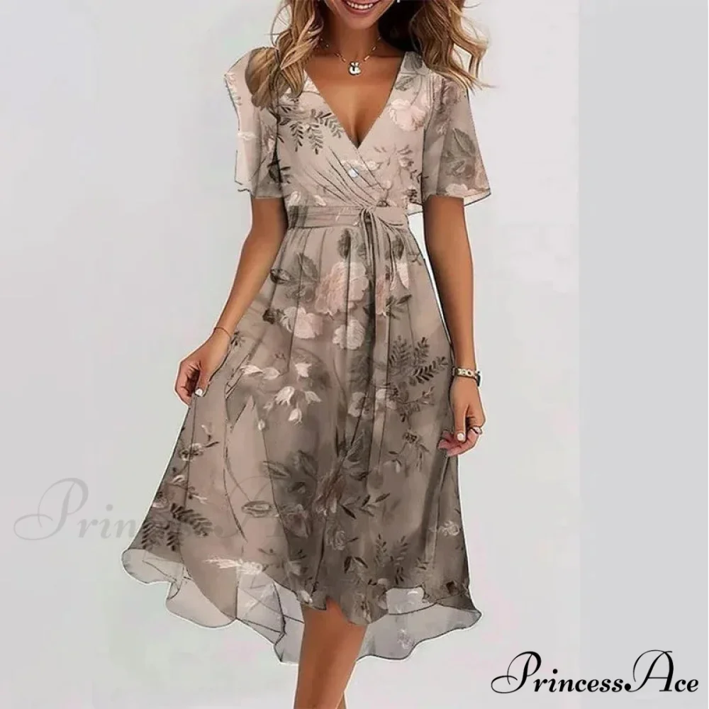 Seductive Plunging Neckline Flower Swing Dress - Image 11