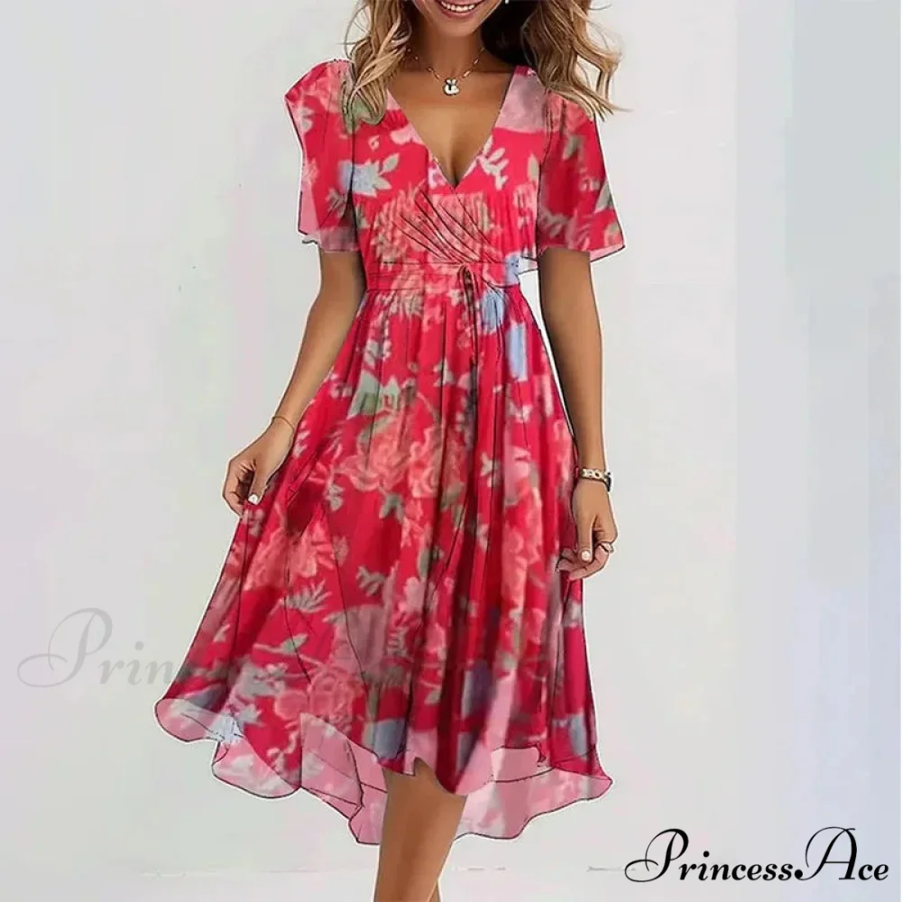 Seductive Plunging Neckline Flower Swing Dress - Image 12
