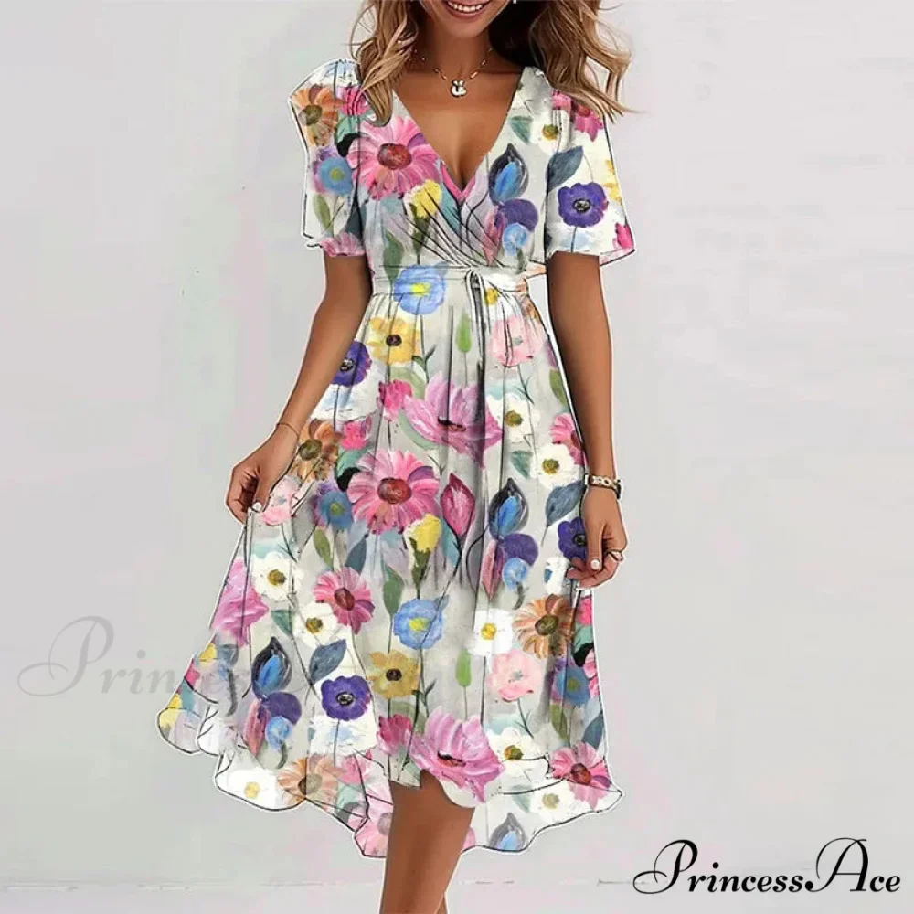 Seductive Plunging Neckline Flower Swing Dress - Image 13