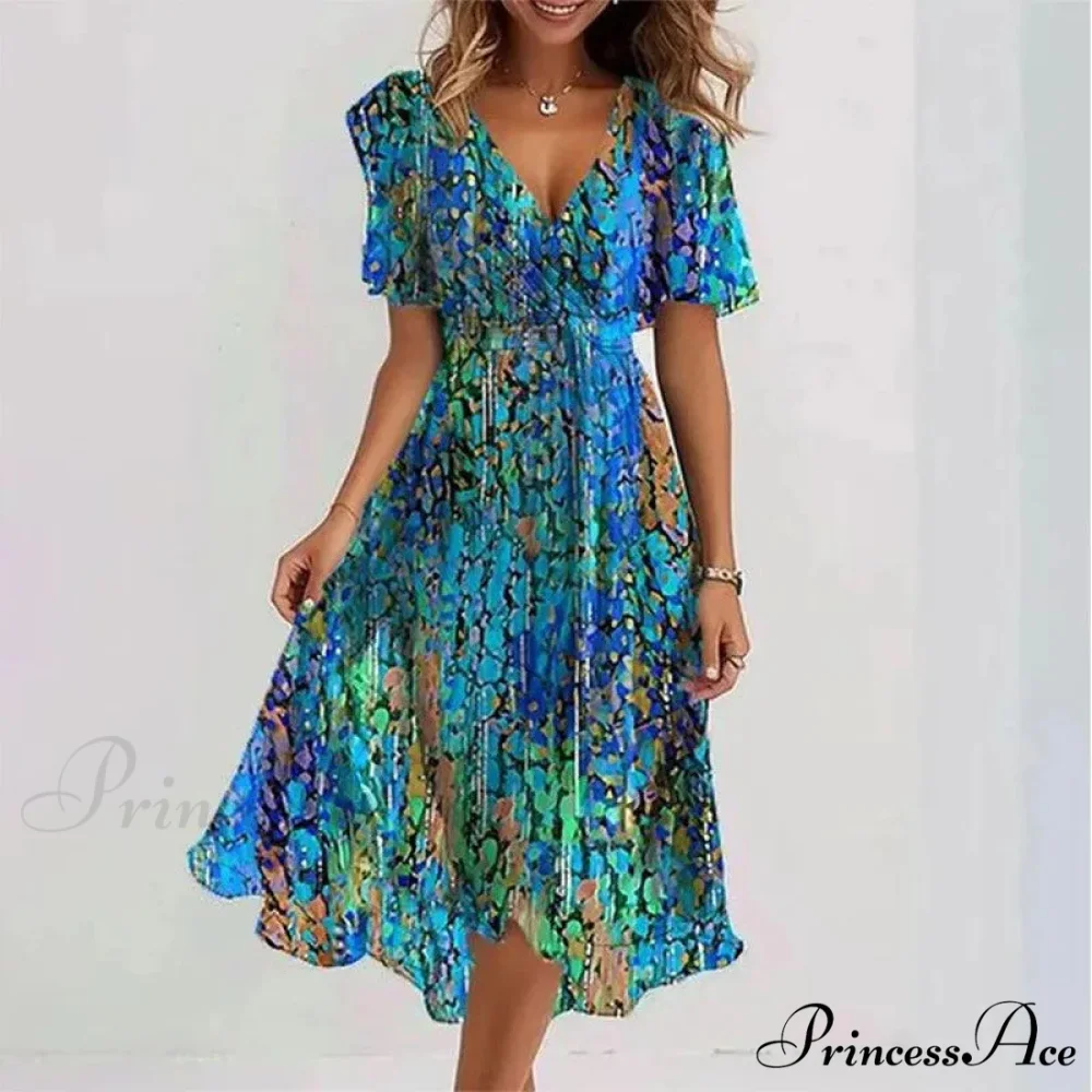 Seductive Plunging Neckline Flower Swing Dress - Image 2