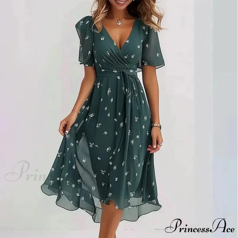 Seductive Plunging Neckline Flower Swing Dress - Image 5