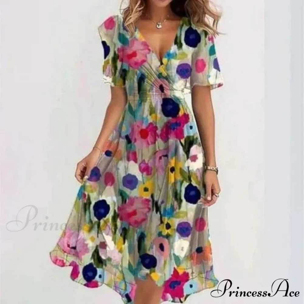 Seductive Plunging Neckline Flower Swing Dress - Image 6