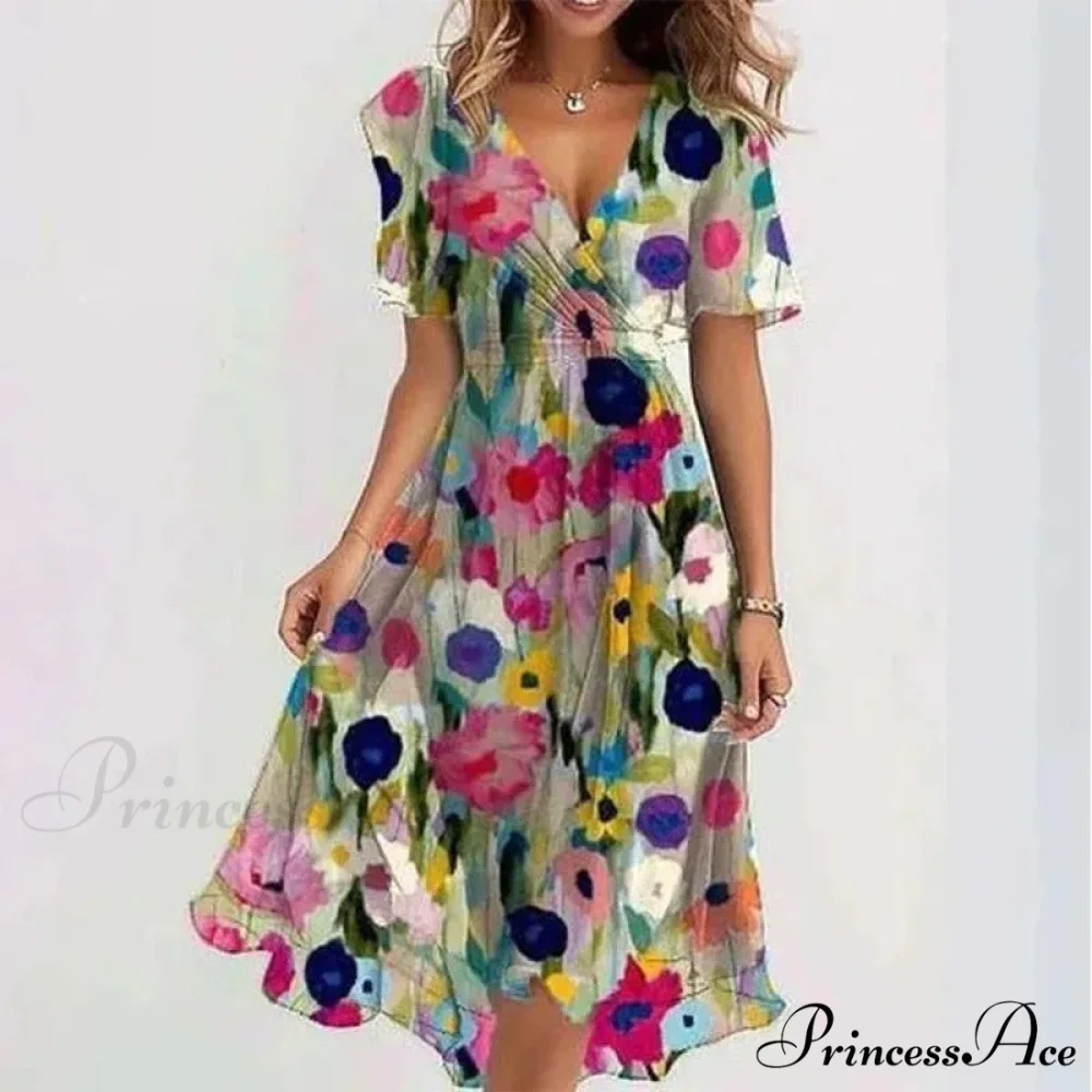 Seductive Plunging Neckline Flower Swing Dress - Image 7