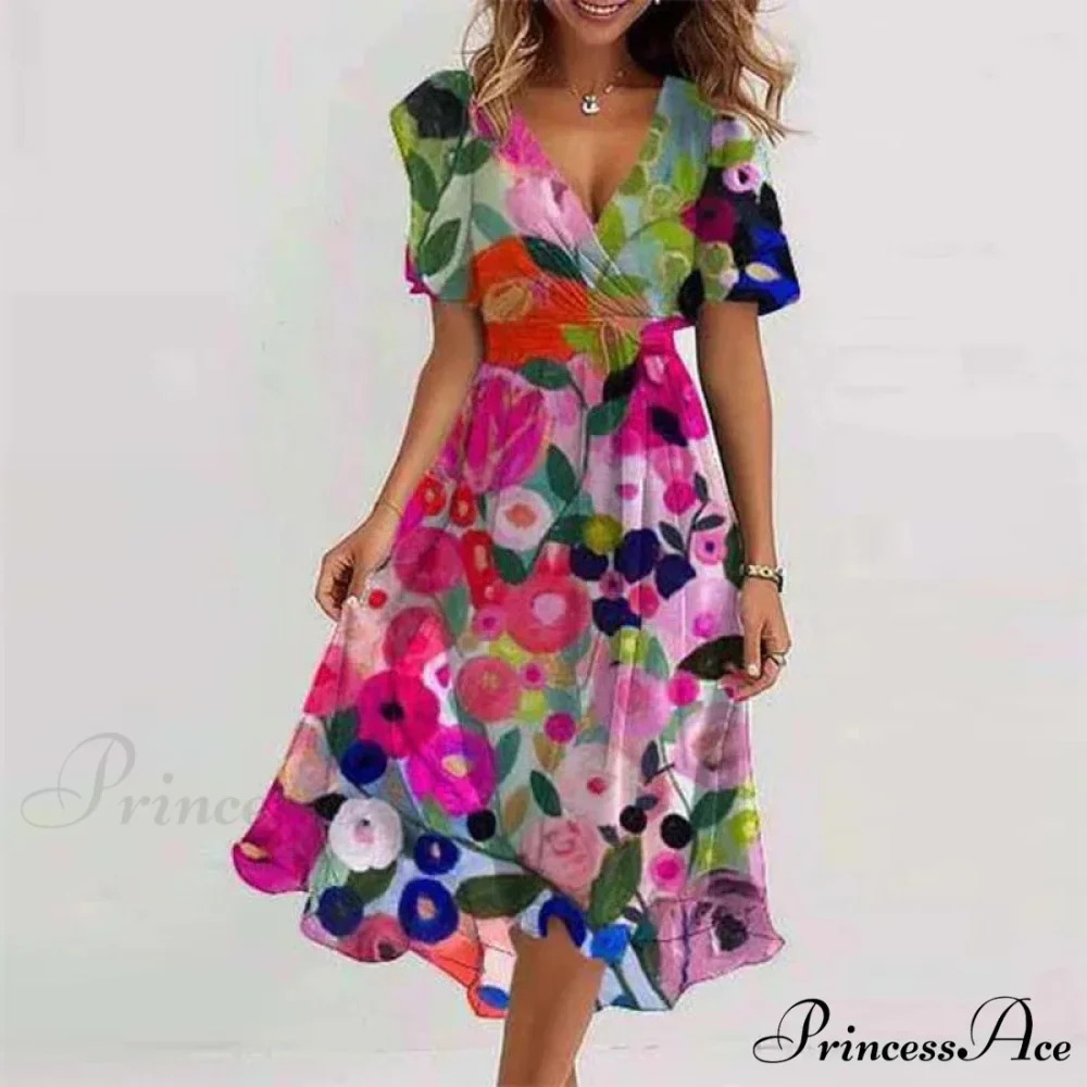 Seductive Plunging Neckline Flower Swing Dress - Image 9