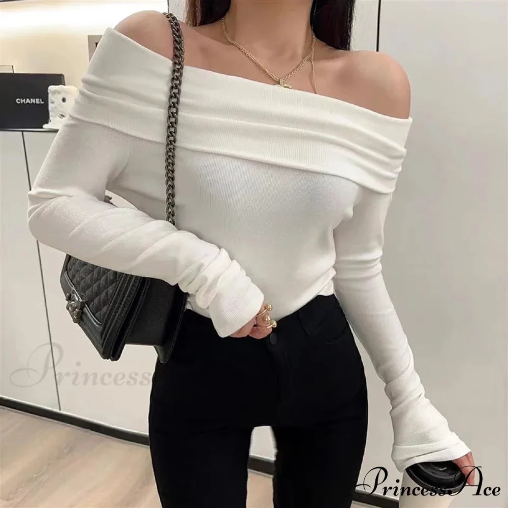 Seductive Slash Neck Ruffled Knitted Sweater - Image 2
