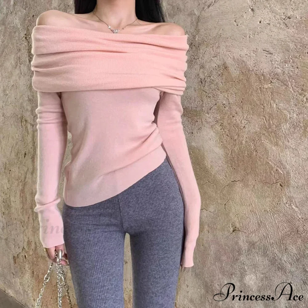 Seductive Slash Neck Ruffled Knitted Sweater - Image 3