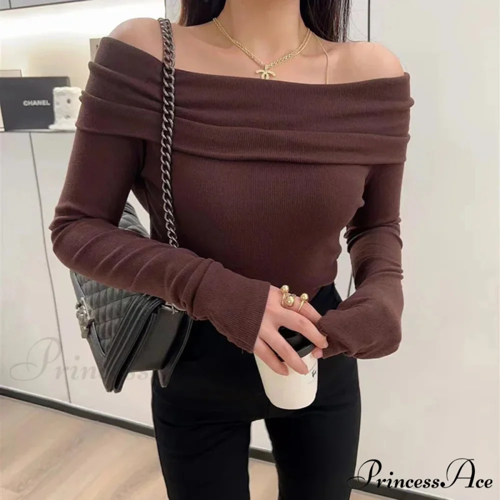 Seductive Slash Neck Ruffled Knitted Sweater - Image 5