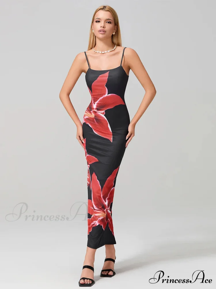 Seductive Spaghetti Straps Bodycon O-neck Wrap Cami Floral Dress - Image 4