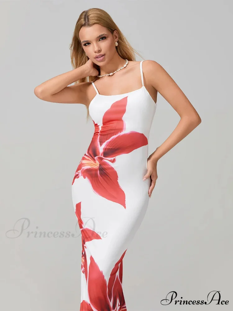 Seductive Spaghetti Straps Bodycon O-neck Wrap Cami Floral Dress - Image 5