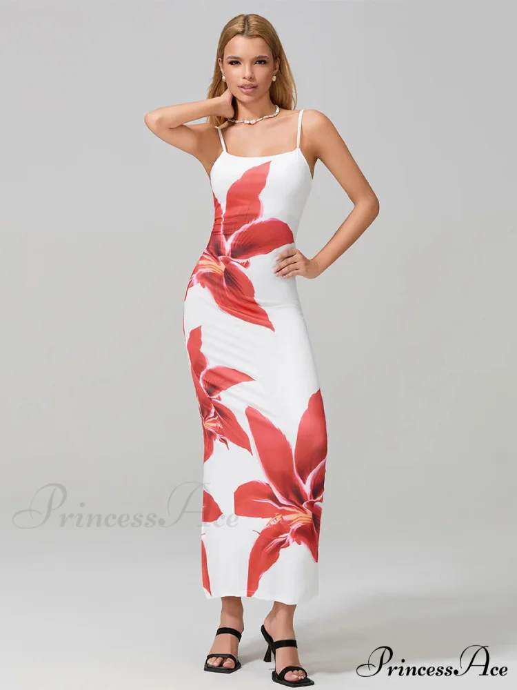 Seductive Spaghetti Straps Bodycon O-neck Wrap Cami Floral Dress - Image 6