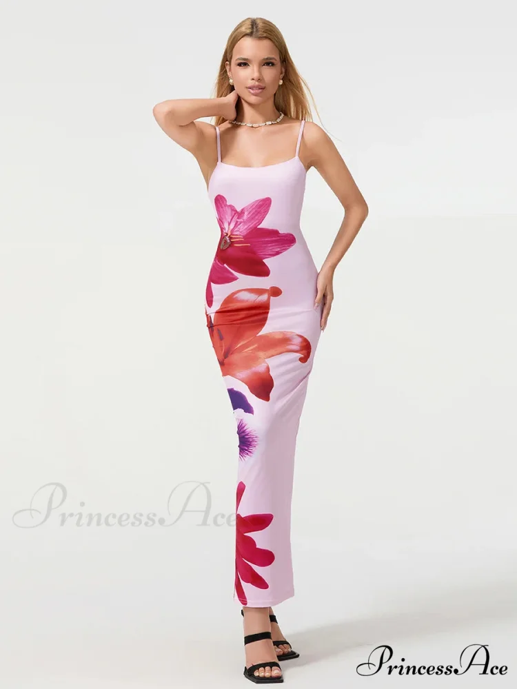 Seductive Spaghetti Straps Bodycon O-neck Wrap Cami Floral Dress - Image 7