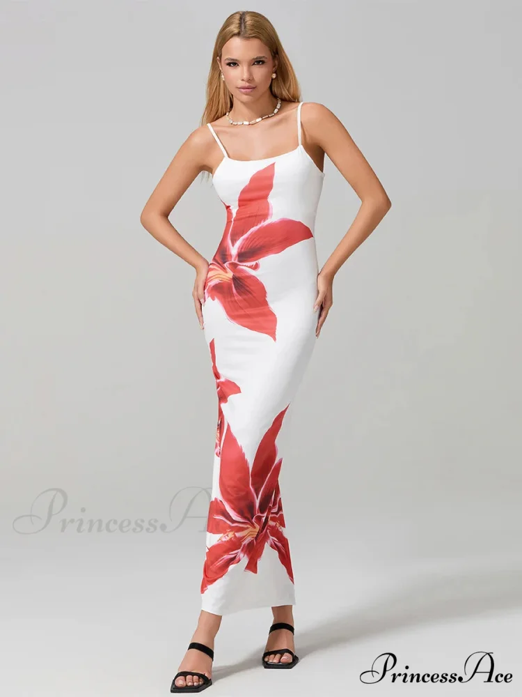 Seductive Spaghetti Straps Bodycon O-neck Wrap Cami Floral Dress - Image 8