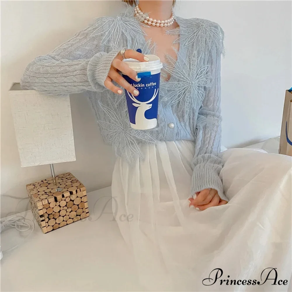 Seductive Stitched Blossom Knitted Top Celebration Blouse - Image 3