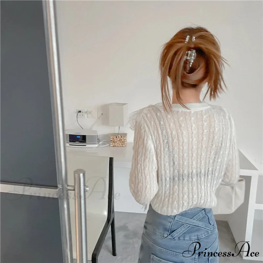 Seductive Stitched Blossom Knitted Top Celebration Blouse - Image 4
