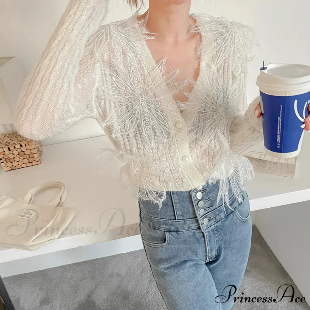 Seductive Stitched Blossom Knitted Top Celebration Blouse - Image 6