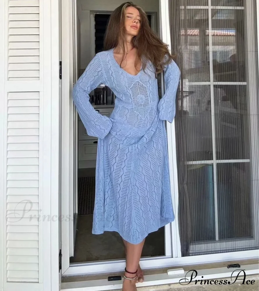 Seductive V Neck Knitted Boho Dress - Image 2