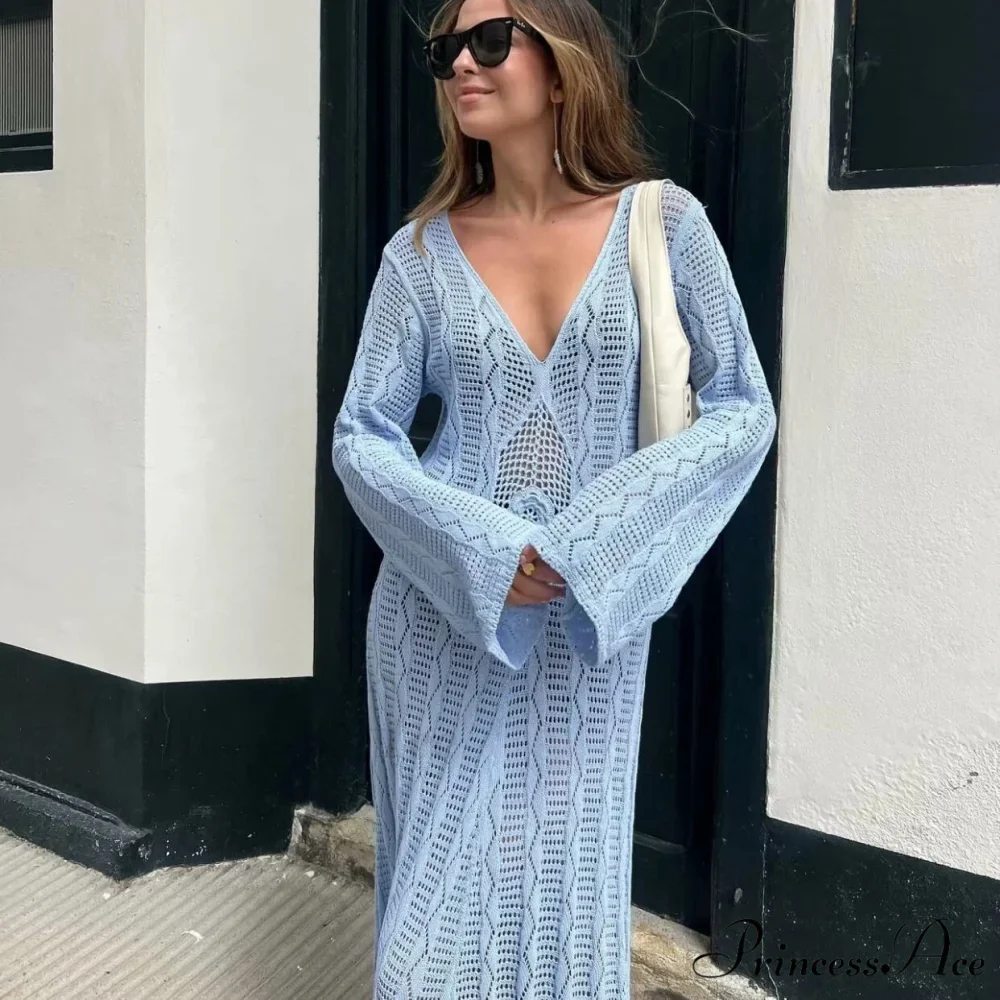 Seductive V Neck Knitted Boho Dress - Image 3