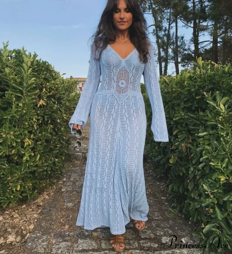 Seductive V Neck Knitted Boho Dress - Image 4