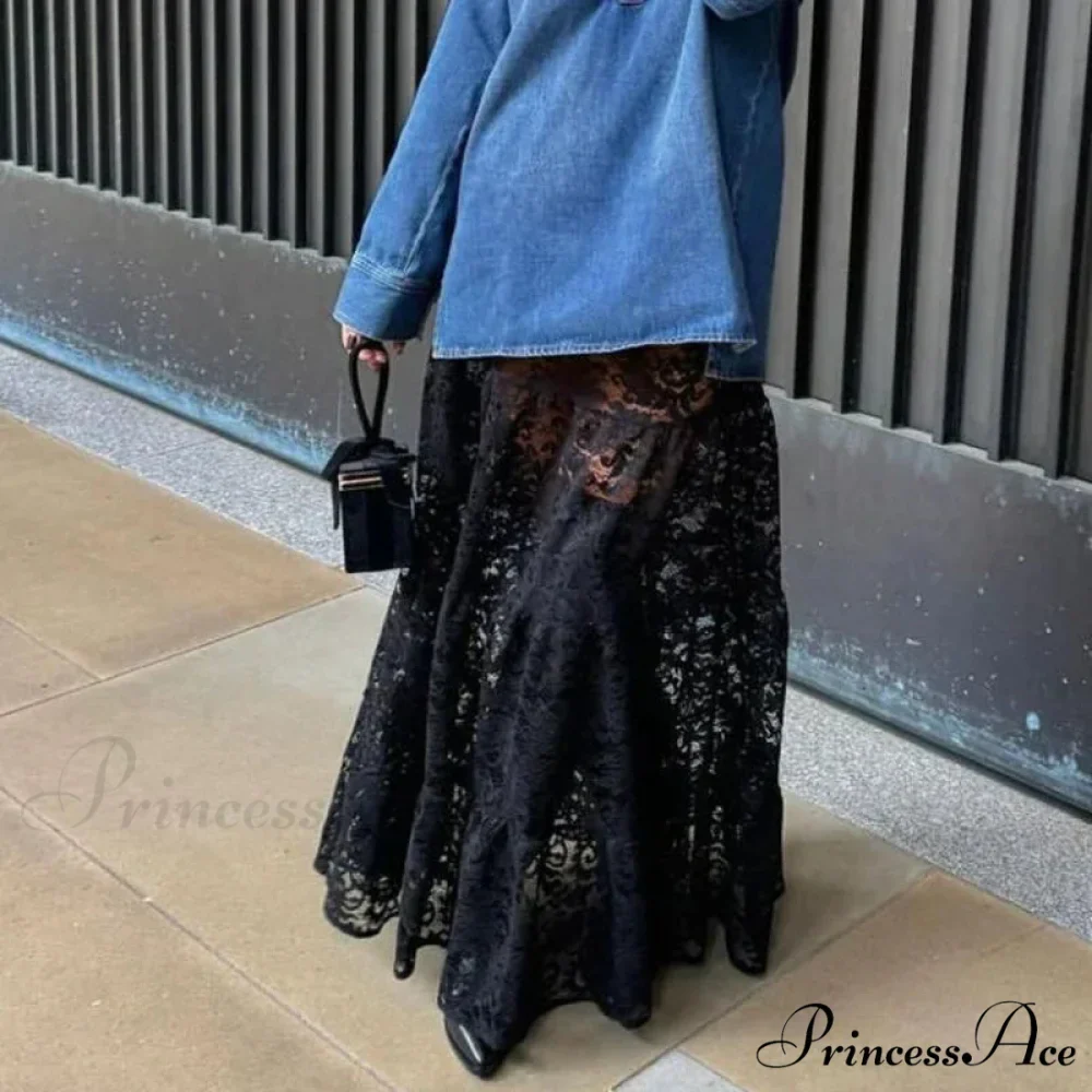 Sheer A-Line Antique Floral Transparent Skirt - Image 4