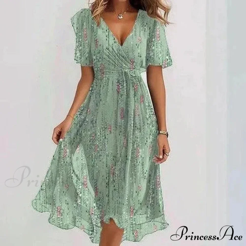 Sheer Blossom Pattern Plunging Neckline Dress - Image 15